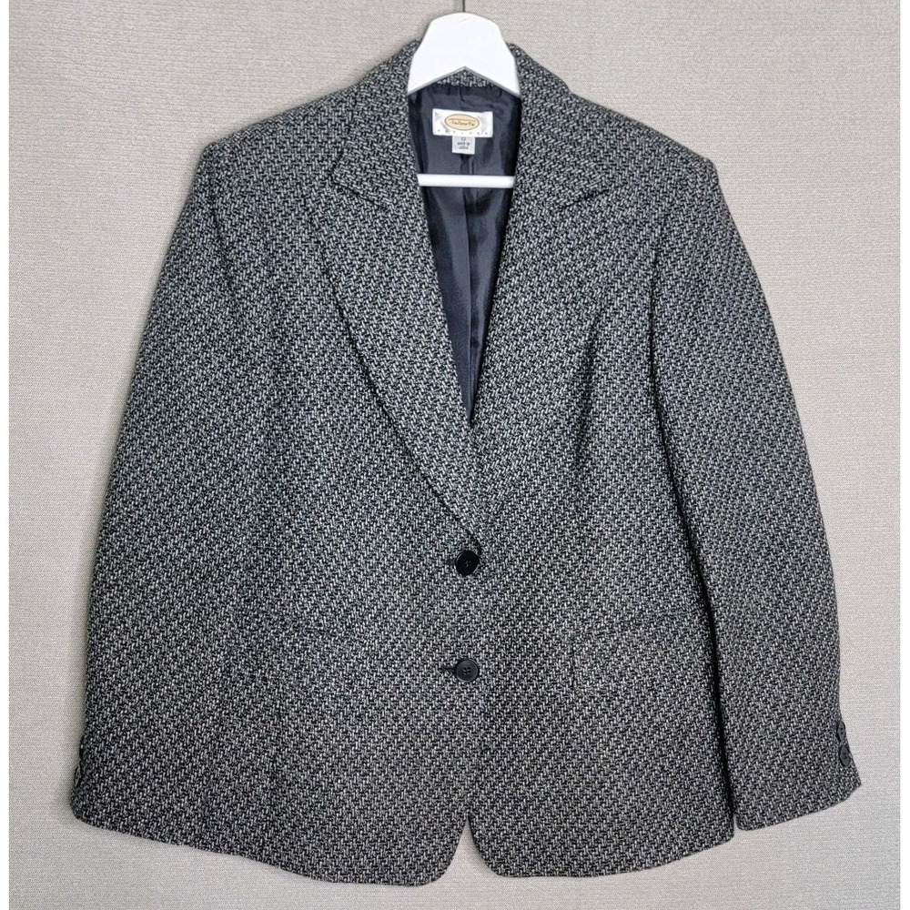 Talbots Blazer 100% Wool Vtg Houndstooth Jacket Womens 12P Heritage Academic